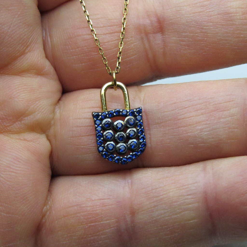 18k Rose Gold Sterling Silver Lock Pendant ,Chain